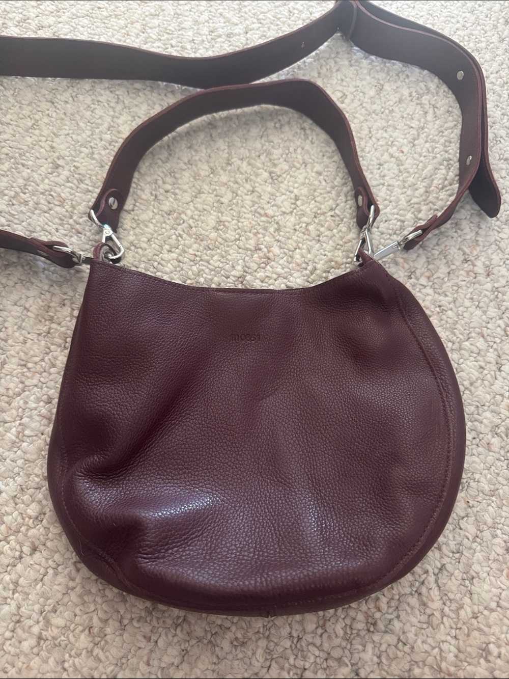 Pebbled Leather Shoulder Hobo Bag in Burgundy